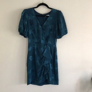 Parker turquoise silk floral short sleeve mini dress size 4/Small.